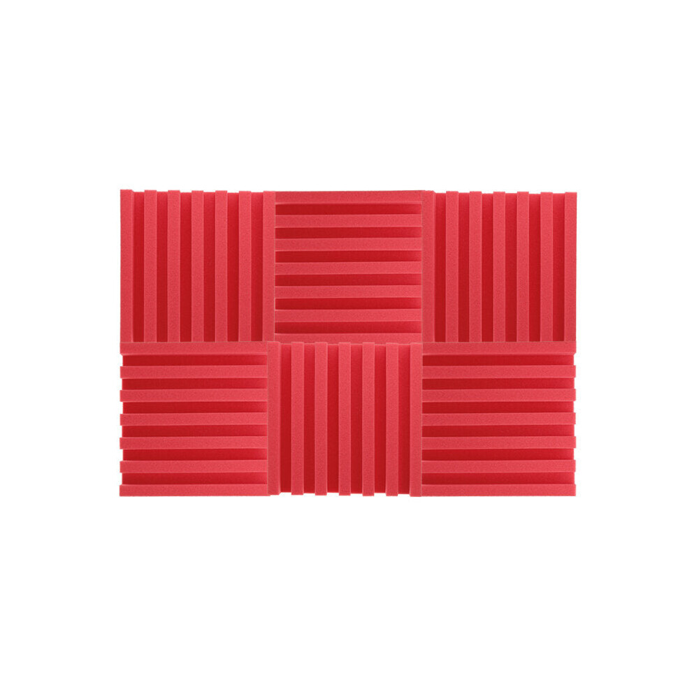 (Red) 6Pcs Acoustic Wall Panel Tiles Studio Sound Proofing Insulation Foam Pads