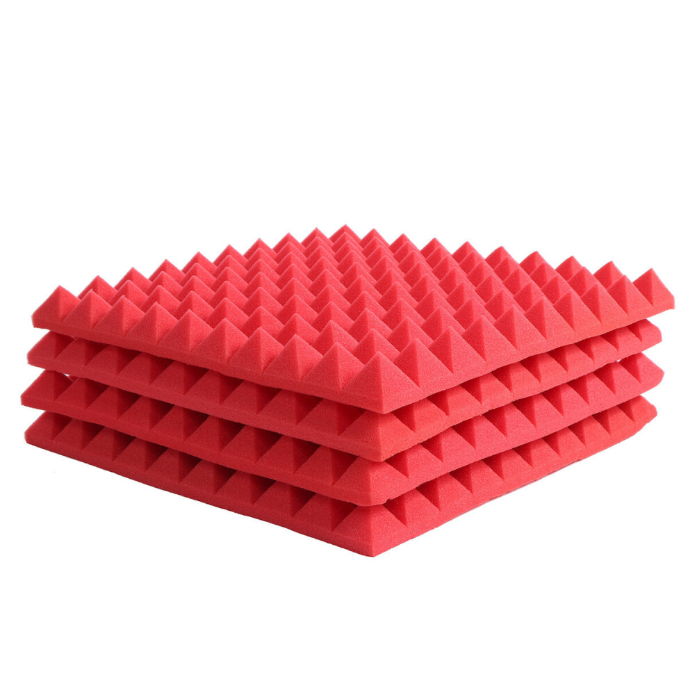 (Red) 4Pcs 50x50x5cm Soundproofing Foam Acoustic Wall Panels Studio Soundproof Foam