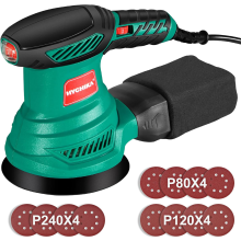 HYCHIKA Orbital Sander, 300W 13000RPM Random Orbital Sander, 6 Variable Speeds, 125mm 12Pcs Sandpapers, Electric Sander