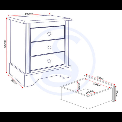 Seconique Stratford 3 Drawer Bedside White Pine Runners Shabby chic 2