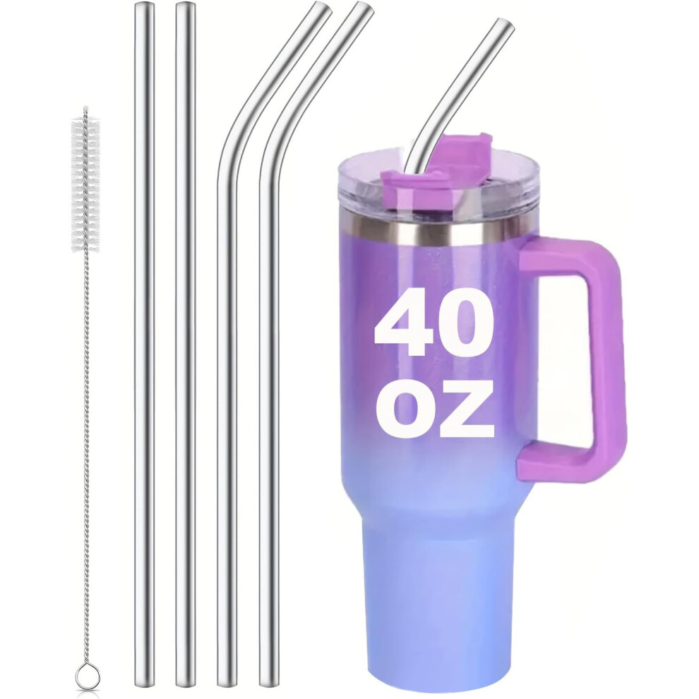 Steel Replacement Straws for Stanley Cup 40oz, Reusable Stainless Steel Straw with Cleaning Brush, Stainless Steel Drinking Straws for Cocktail