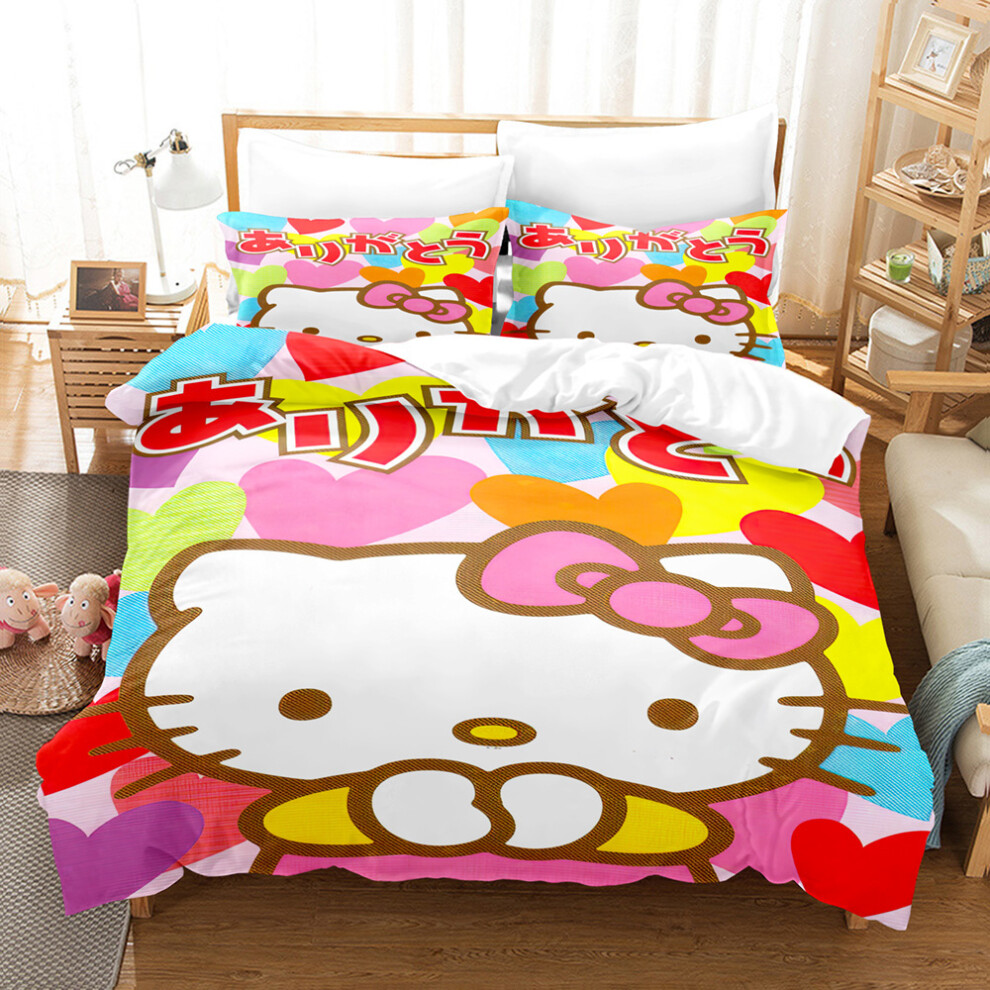 (06, 140*200 three-piece set) New KT cat quilt cover three-piece quilt cover 3D digital printed home textile stacked stone bedding set-image-OPC-PGNXKWG-NEW