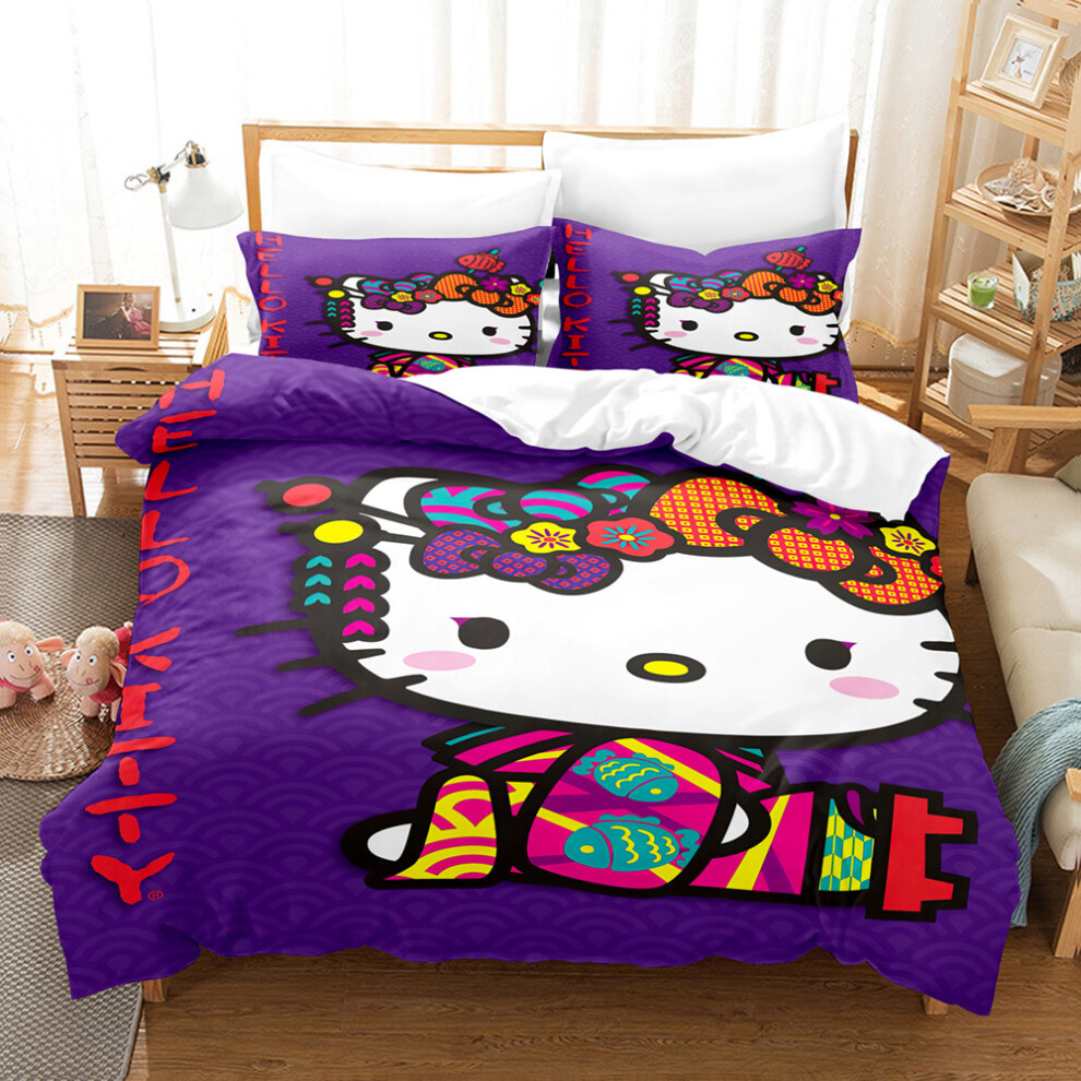 (17, 135*200 Two-piece Set) New KT cat quilt cover three-piece quilt cover 3D digital printed home textile stacked stone bedding set-image-OPC-PGNXM7R-NEW