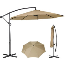 (Khaki) Panana 3M Garden Cantilever Parasol Outdoor Banana Hanging Umbrella 8 Sturdy Ribs with Crank Mechanism Sun Shade Canopy for Poolside, Dec...