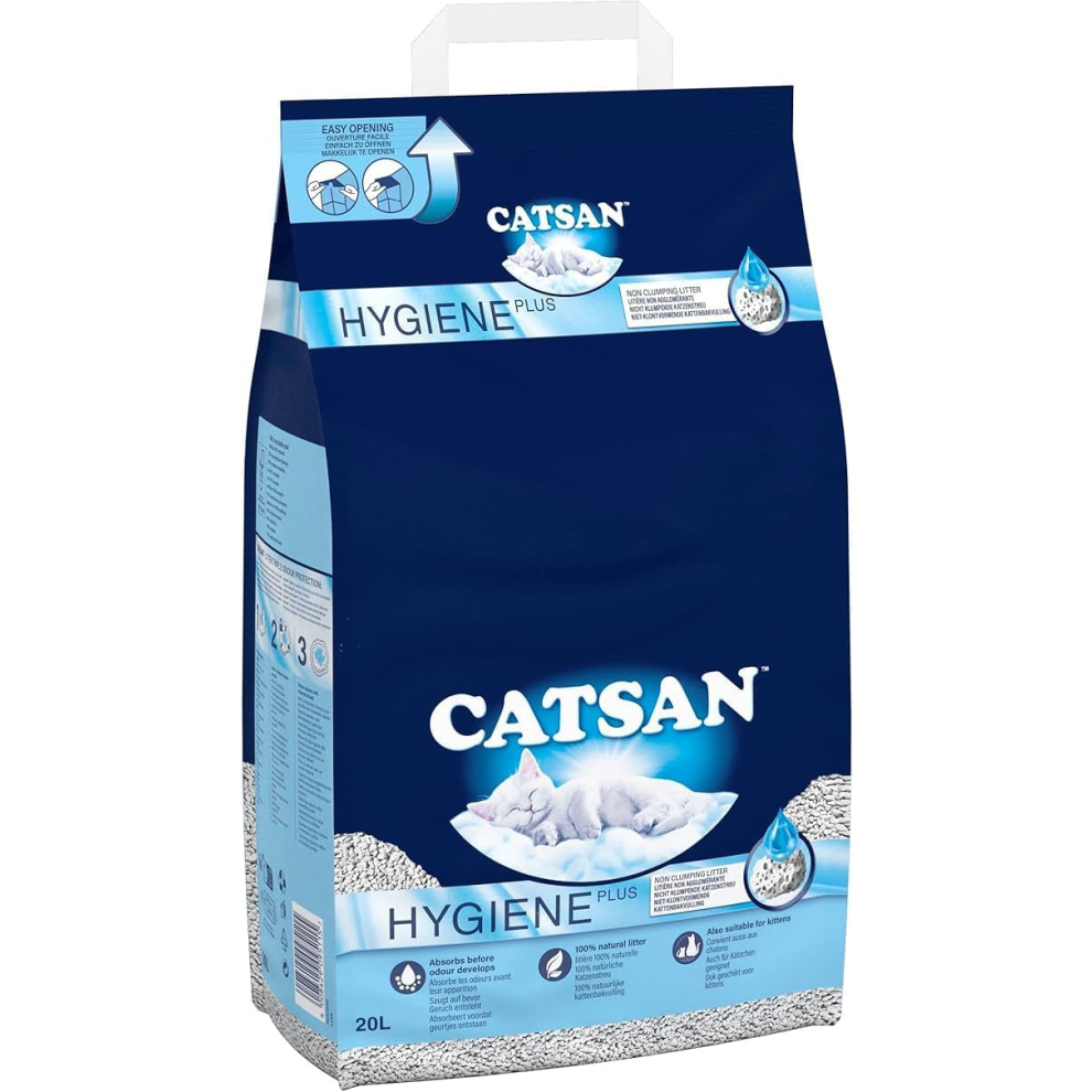 CATSAN - Hygiene Plus Non-Clumping Adult Cat Litter and Kitten Litter   20L  100% Natural and Absorbent