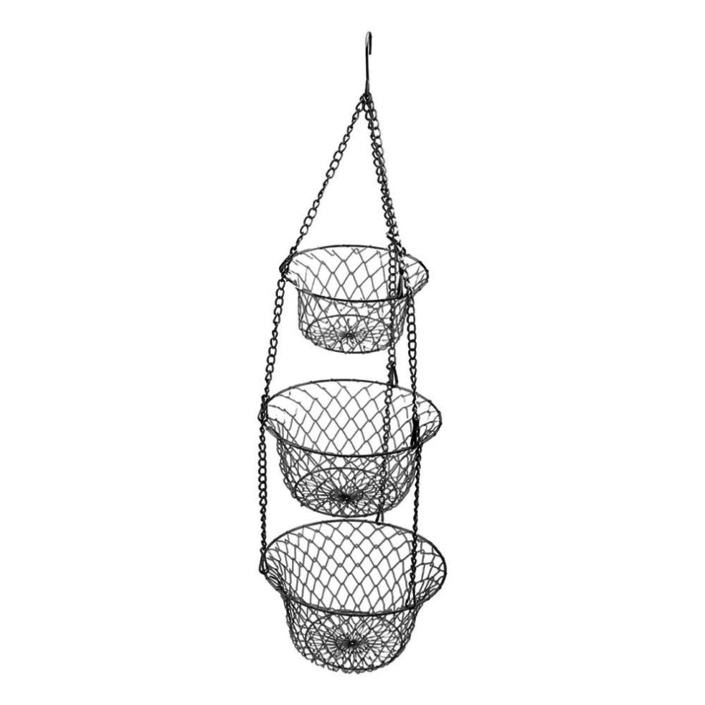 (black) Nordic Hanging Fruit Basket Foldable Wire Vegetables Storage Rack  Kitchen Supplies