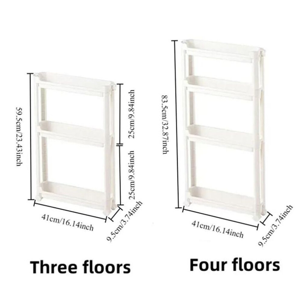 (white, Four floors) Behind The Door Storage Cabinet Bathroom and Kitchen Storage Rack Multi-layer Narrow Cabinet Space Saving Trolley Storage Rack