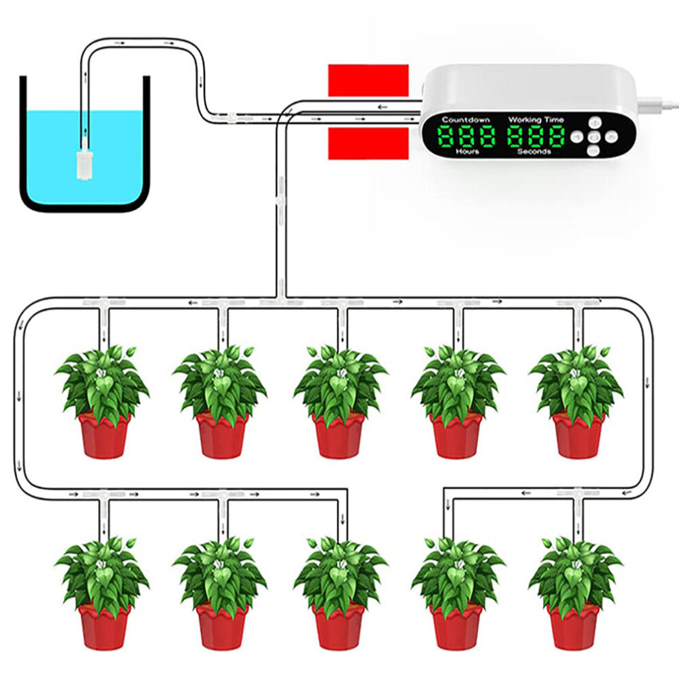 (1PCS) Smart Automatic Plant Waterer Drip Irrigation System with 40-Day Programmable Timer LED Display USB Power Timed Watering Device