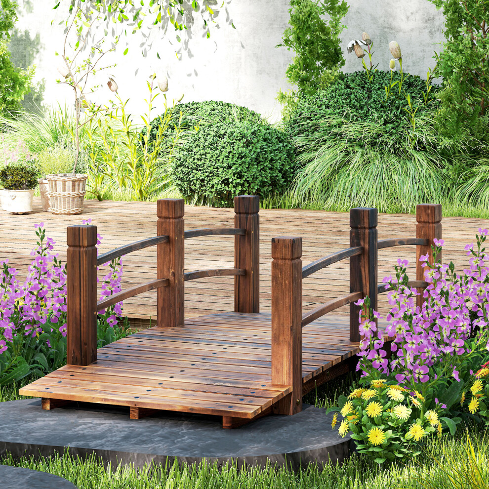 Outsunny Wooden Garden Bridge Lawn Décor Stained Finish Arc Outdoor Walkway