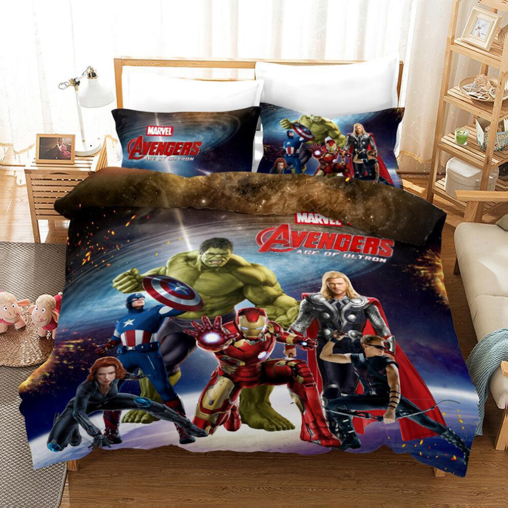 (Style 2, 140*200 Two-piece Set) New digital printed three-piece set Marvel double bed quilt covers hairy sheet bedding set-image-OPC-PGNYF29-NEW