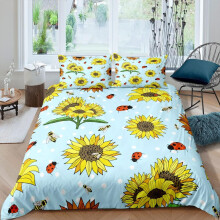 Gelbe Sonnenblumen Bettwäsche Set Für Mädchen Doppelte Größe Kinder Biene Marienkäfer Tröster Abdeckung Rustikale Bauernhaus Floral Bettbezug