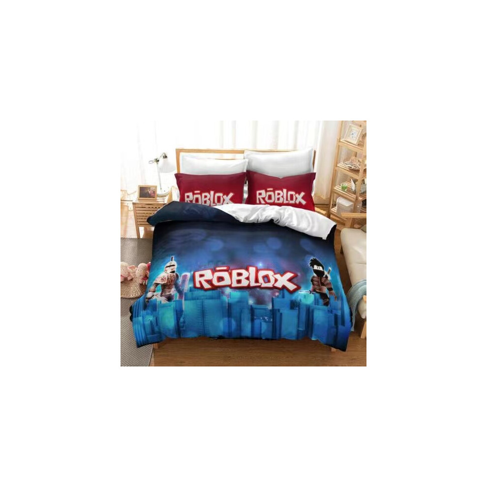 (My World-21, 135*200 three-piece set) New ROBLOX Minecraft Children's Animation Export Student Dormitory Bedding Sheets and Quilt Set Three-Piece Set-image-OPC-PGNYKRQ-NEW