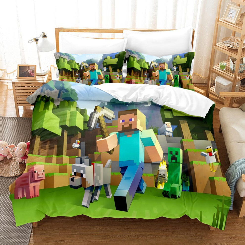 (Minecraft-5, 180*200 three-piece set) New ROBLOX Minecraft Children's Animation Export Student Dormitory Bedding Sheets and Quilt Set Three-Piece Set-image-OPC-PGNYKWC-NEW