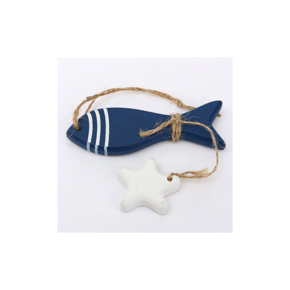 (1) Wooden Fish Starfish Hanging Ornaments Wall Door Decor Navy Beach Style