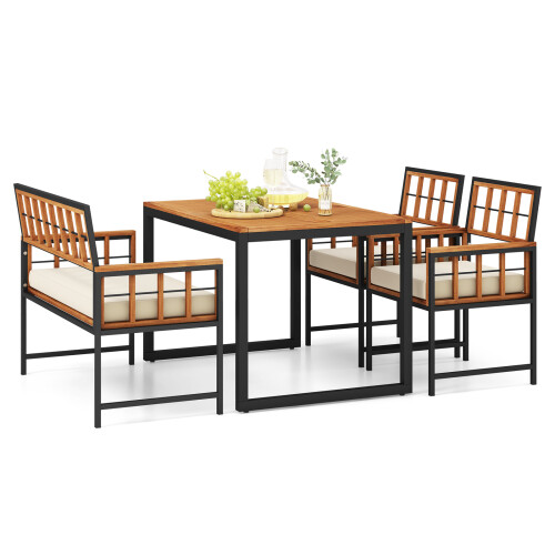 Costway 4PCS Acacia Wood Patio Dining Set Outdoor Rectangular Table And Chairs