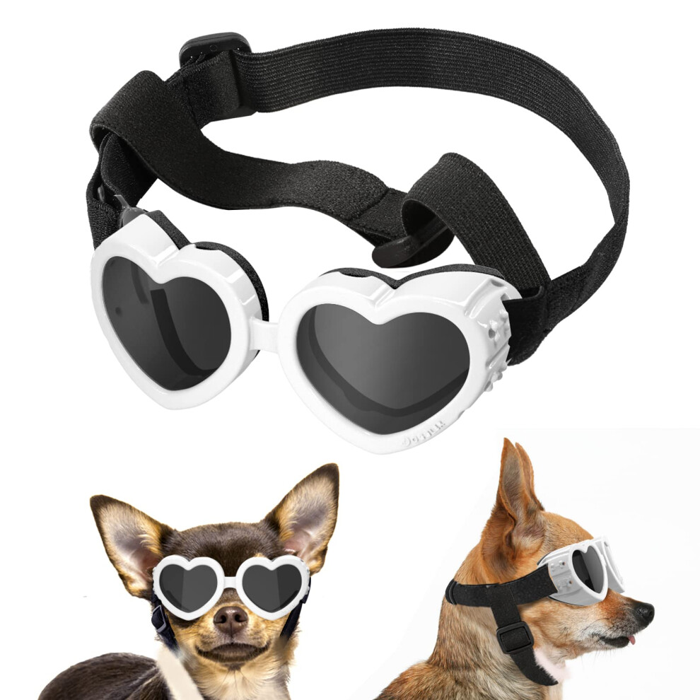 Lewondr Small Dog Sunglasses Uv Protection Goggles Eye Wear Protection With Adjustable Strap Doggy Heart Shape Anti-Fog Sunglasses For Pet Dogs Sun Gl