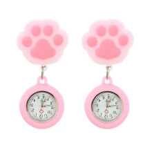 (As show, One size) 2pcs Cat Paw-shaped Hanging Watch Nurse Pocket Watch Portable Fob Watch Gift