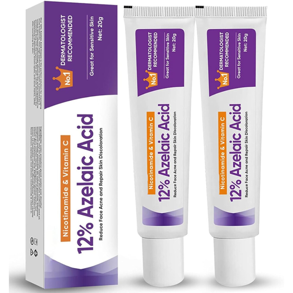 2Pcs Azelaic Acid Serum, 12% Azelaic Acid Cream Face Skin Care Pigmentation Treatment for All Skin Types