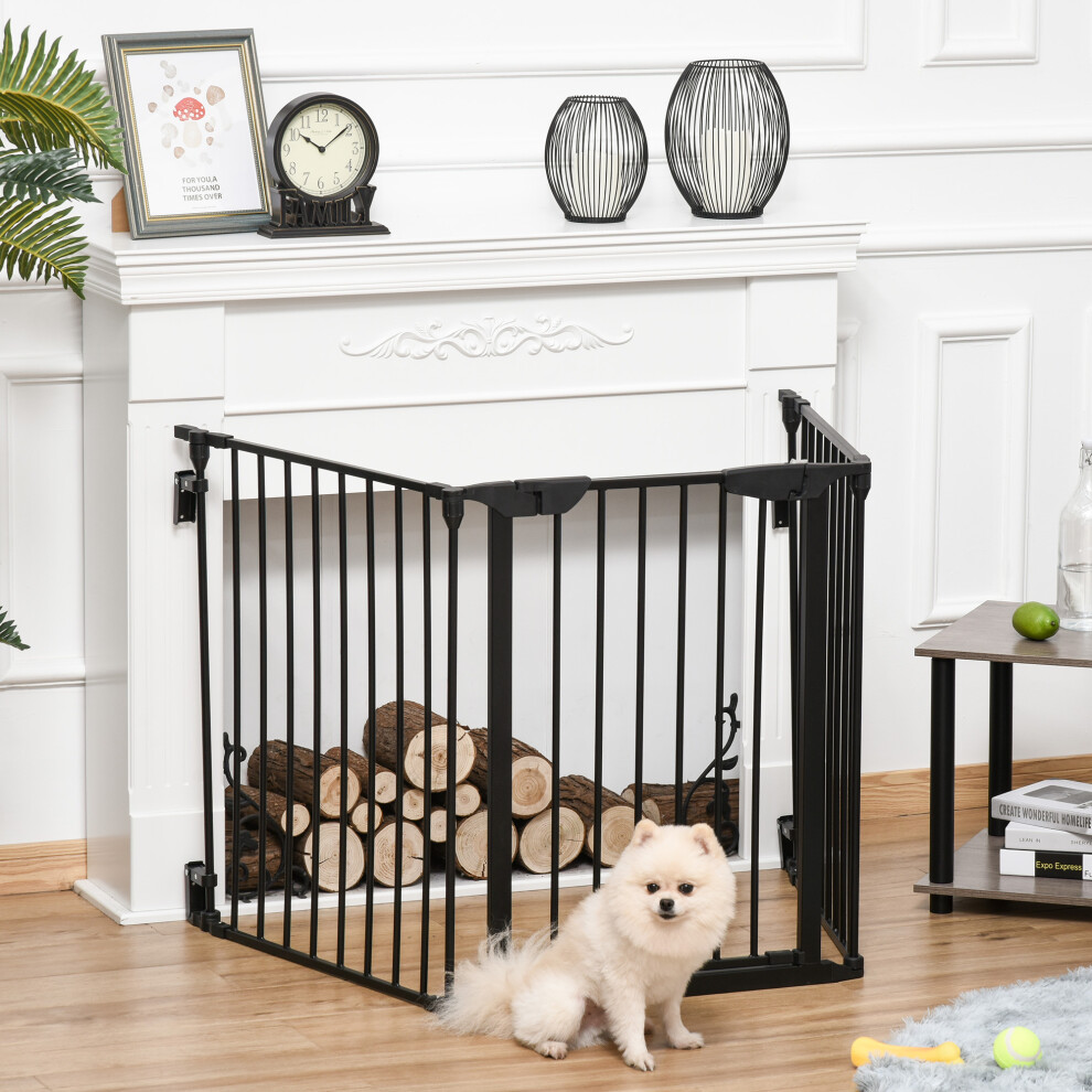 Pawhut Pet Safety Gate 3 Panels Playpen Metal Fence W/ Walk Through Door Black