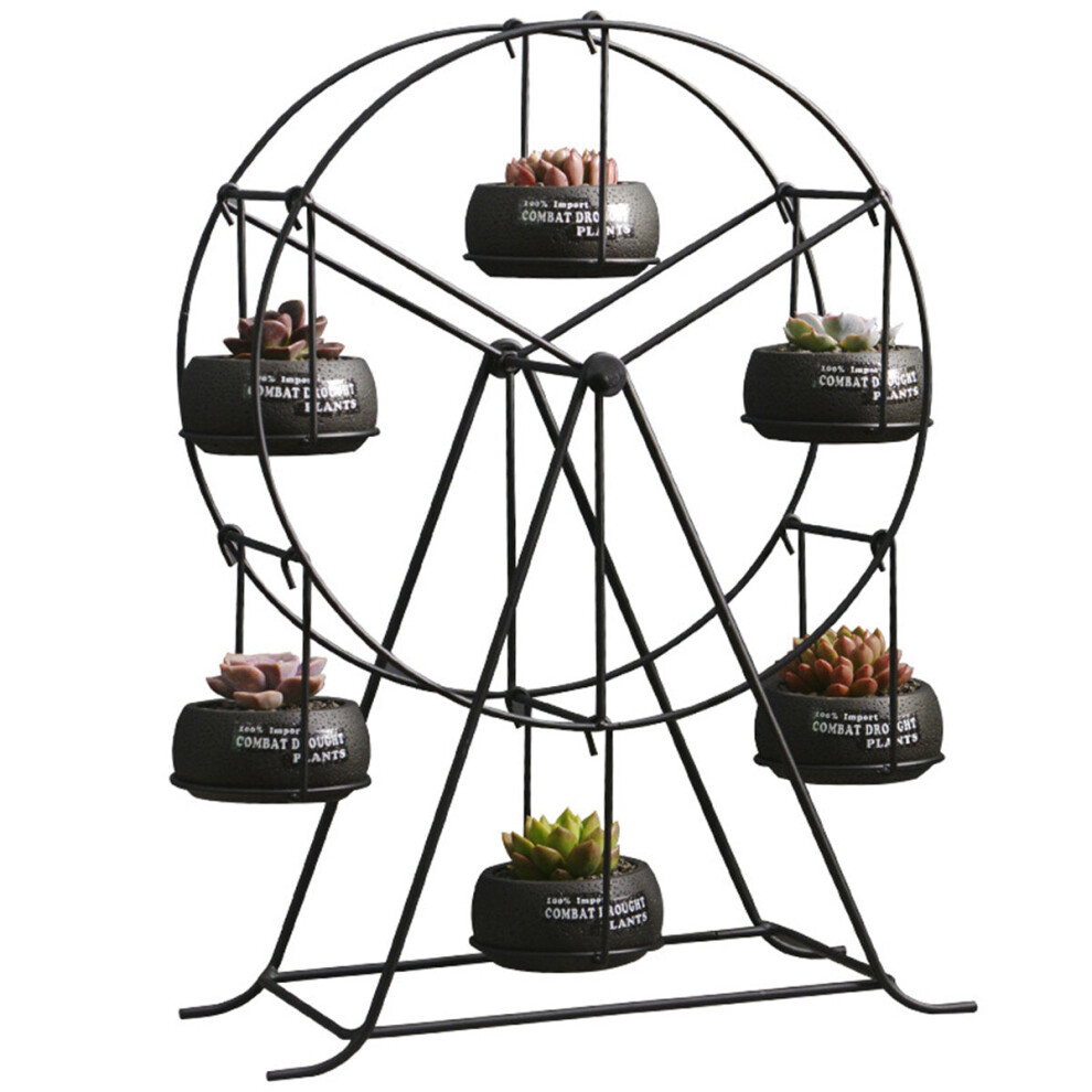 (White) Succulent Planter Ferris Wheel Iron Plant Holders Set Indoor Garden Pots