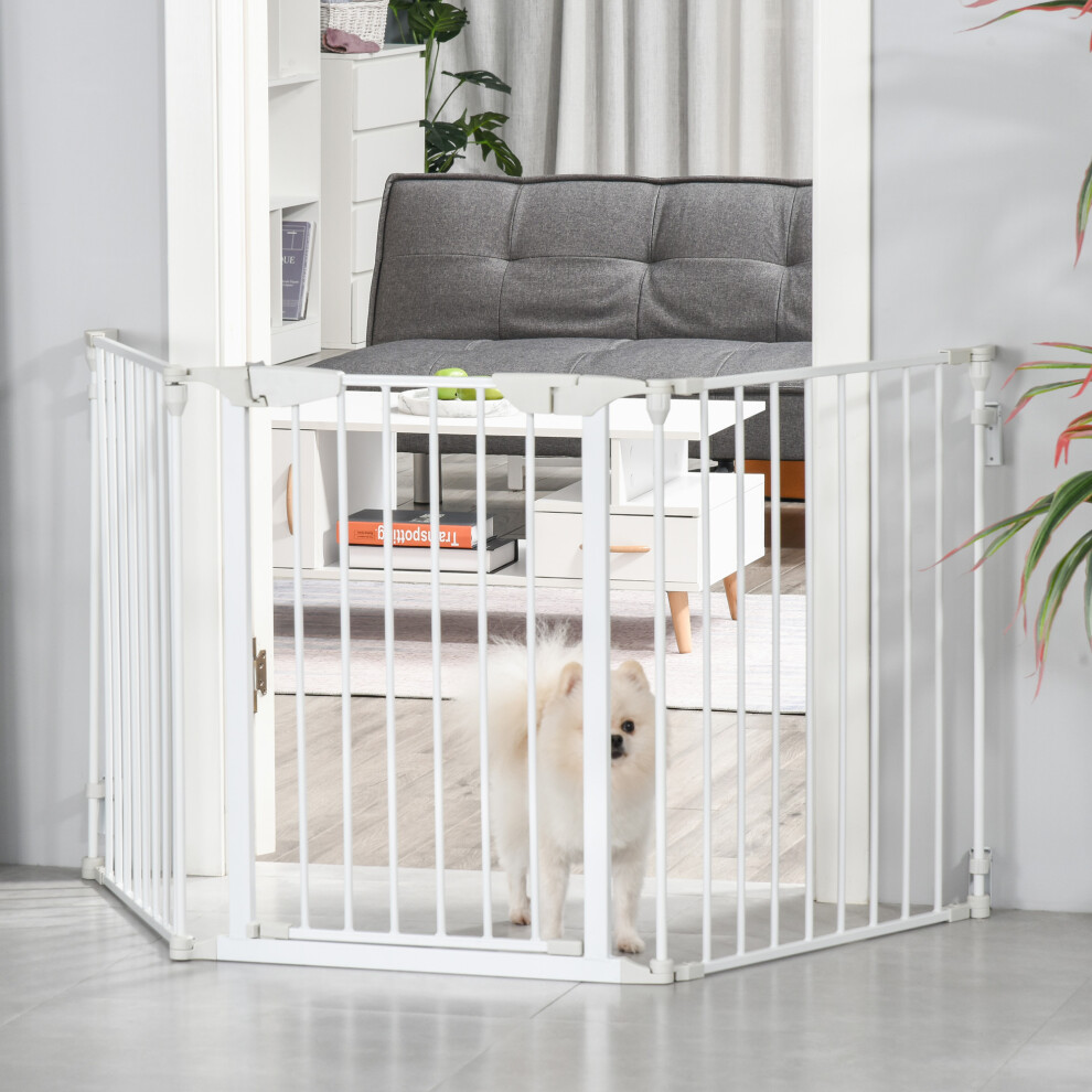 PawHut Pet Safety Gate 3 Panels Playpen Metal Fence W/ Walk Through Door White