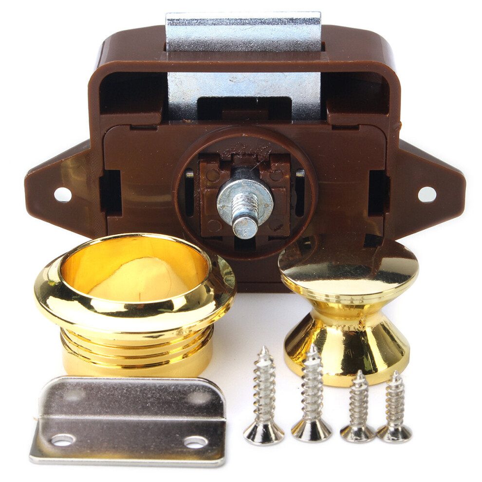 (Gold) Push Button Catch Push Button Cabinet Latch for Rv/Motor Home Cupboard Caravan Lock for Cupboard Push Latch Lock Push Button Latch
