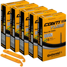 Continental Bicycle Tubes Race 28 700x20-25 S60 Presta Valve 60mm Bike Tube Super Value Bundle (5 Conti Tubes & 2 Conti Rengasvivun pakkaus)