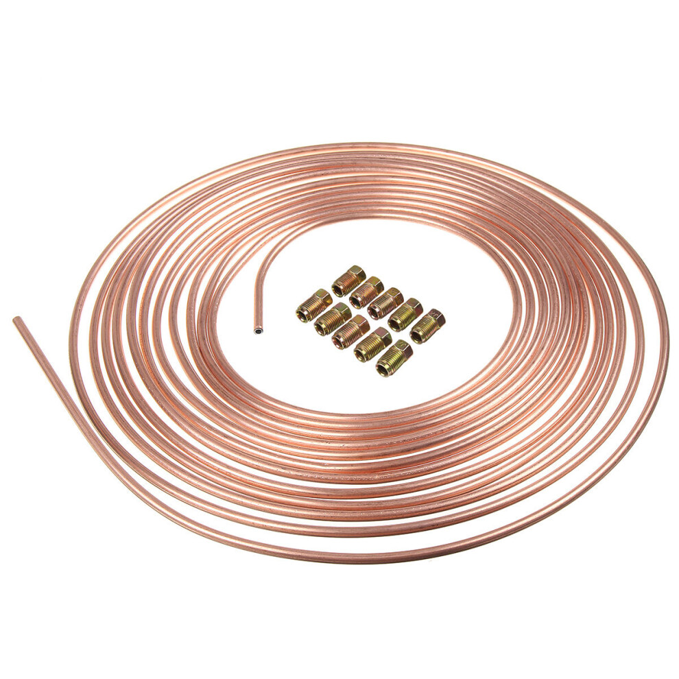 25Ft Copper Brake Line Pipe Hose Kit 10 Male & 10 Female Nuts Joiner Joint 3/16 Union 3654657587536
