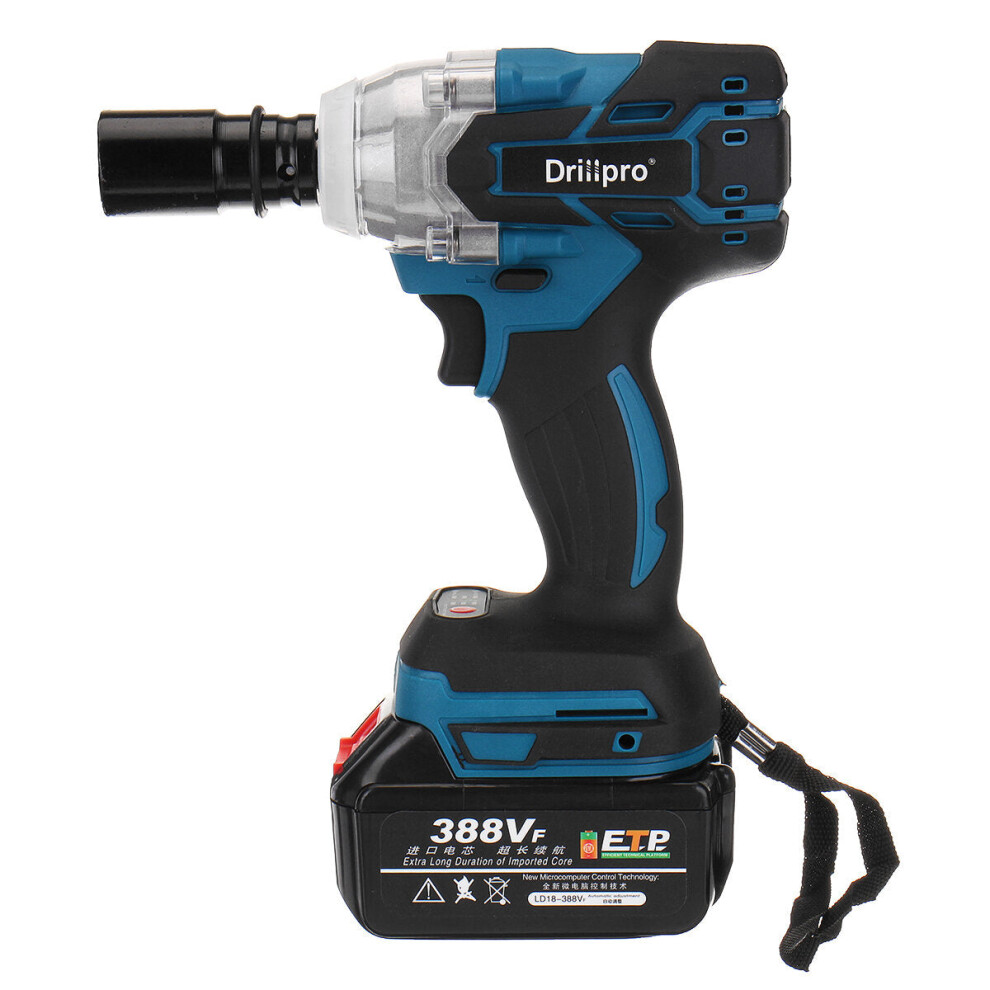 (EU Plug) 388VF 520N.m Brushless Electric Cordless Impact Wrench 1/2 inch Drill Driver Power Tool For Home For Makita 18V Battery