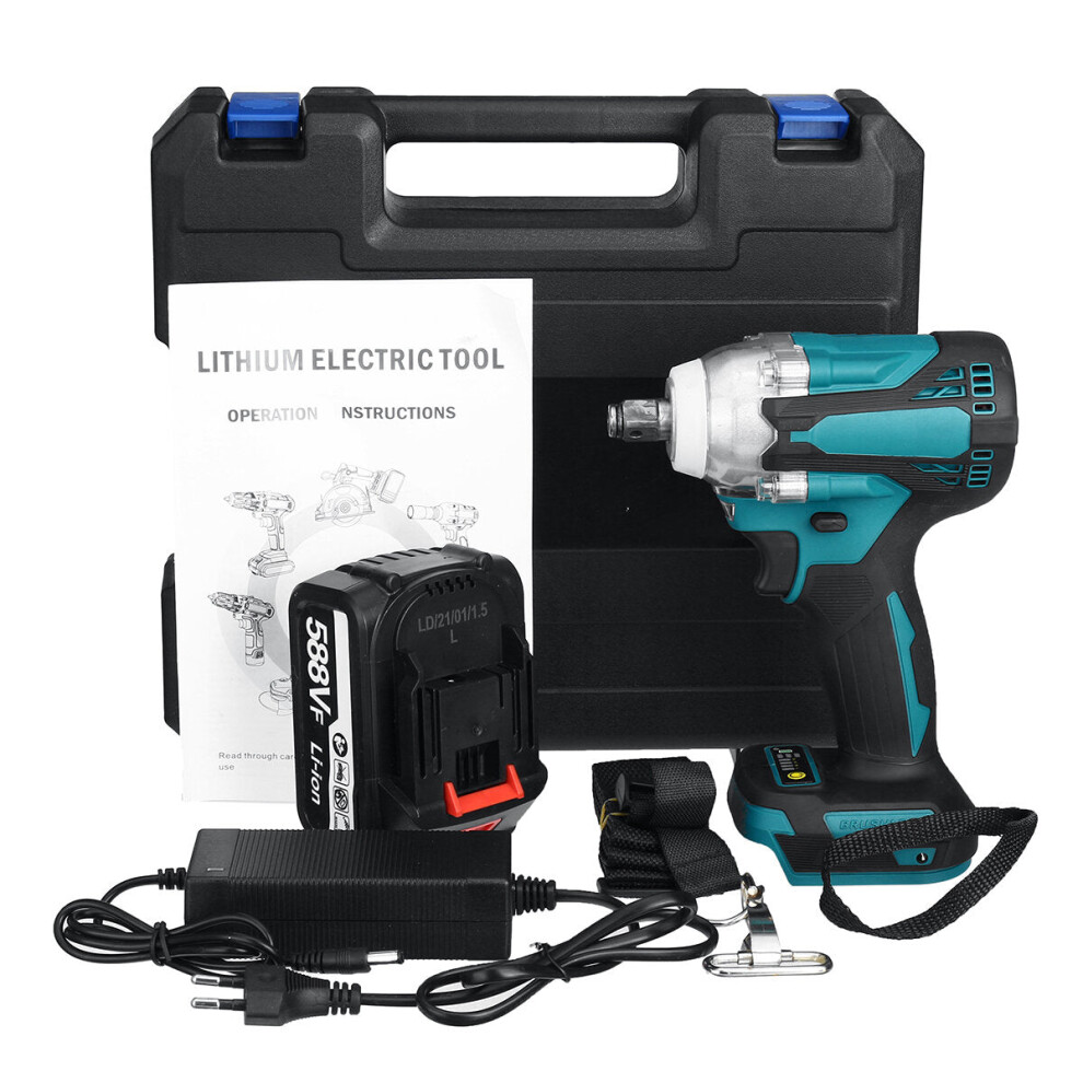 (One Battery) 4 Speed Cordless Electric Impact Wrench 4000rpm Brushless Rechargeable Torque Wrench Socket Power Tool 1/2 x588VF Battery suit for Makita