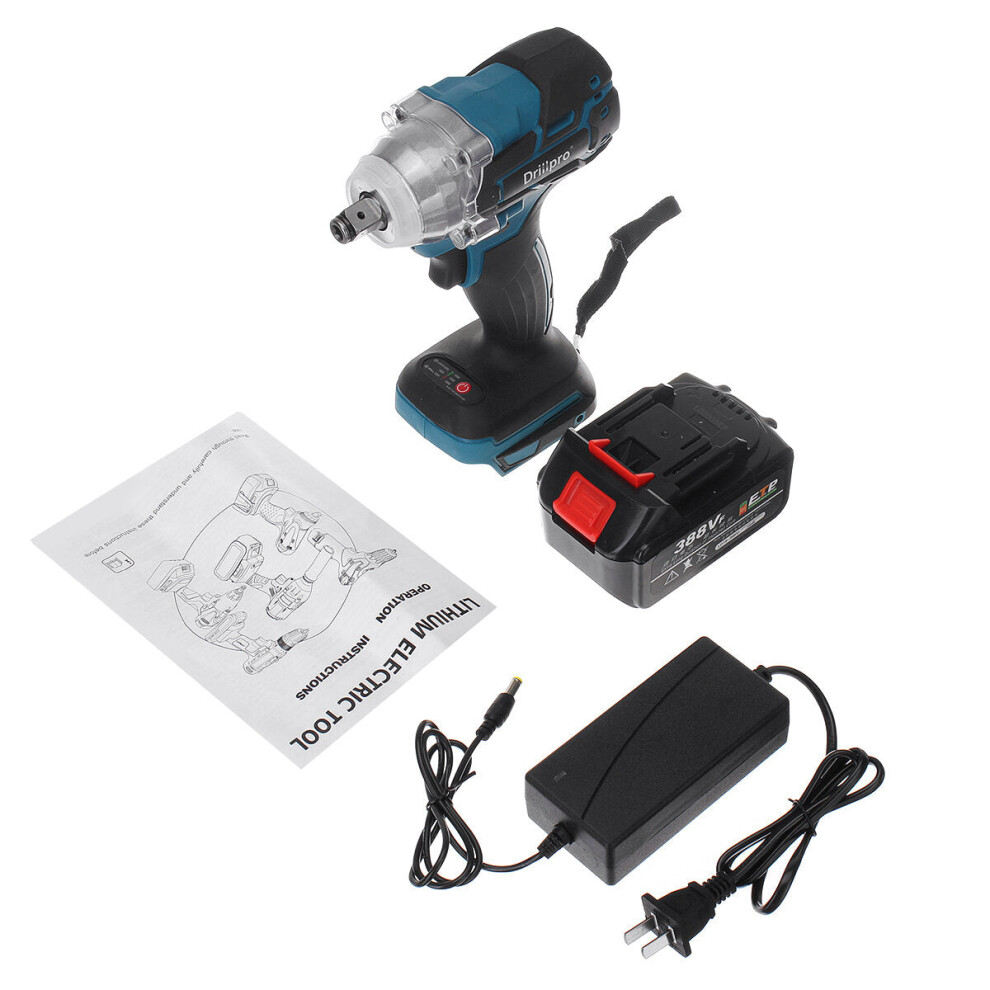 (US Plug) 388VF 520N.m Brushless Electric Cordless Impact Wrench 1/2 inch Drill Driver Power Tool For Home For Makita 18V Battery