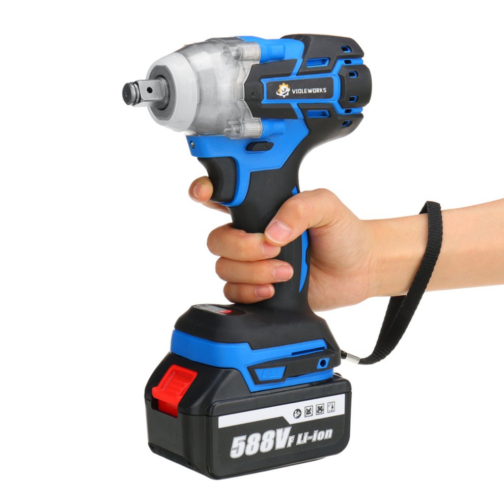 (Two Batteries, Plastic Box) 588Vf 800Nm 2 In 1 Electric Cordless Brushless Impact Wrench Driver Socket Screwdriver 1138392125441