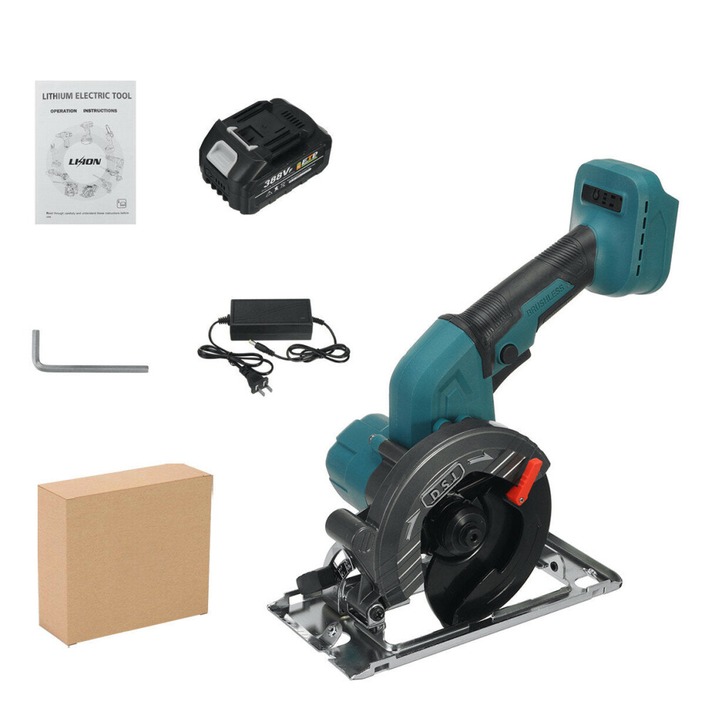 (One Battery, EU Plug) 21V 3000W 5In Cordless Electric Circular Saw Curved Cutting Adjustable Cut Off Saw with 1/2 Batteries For Woodworking