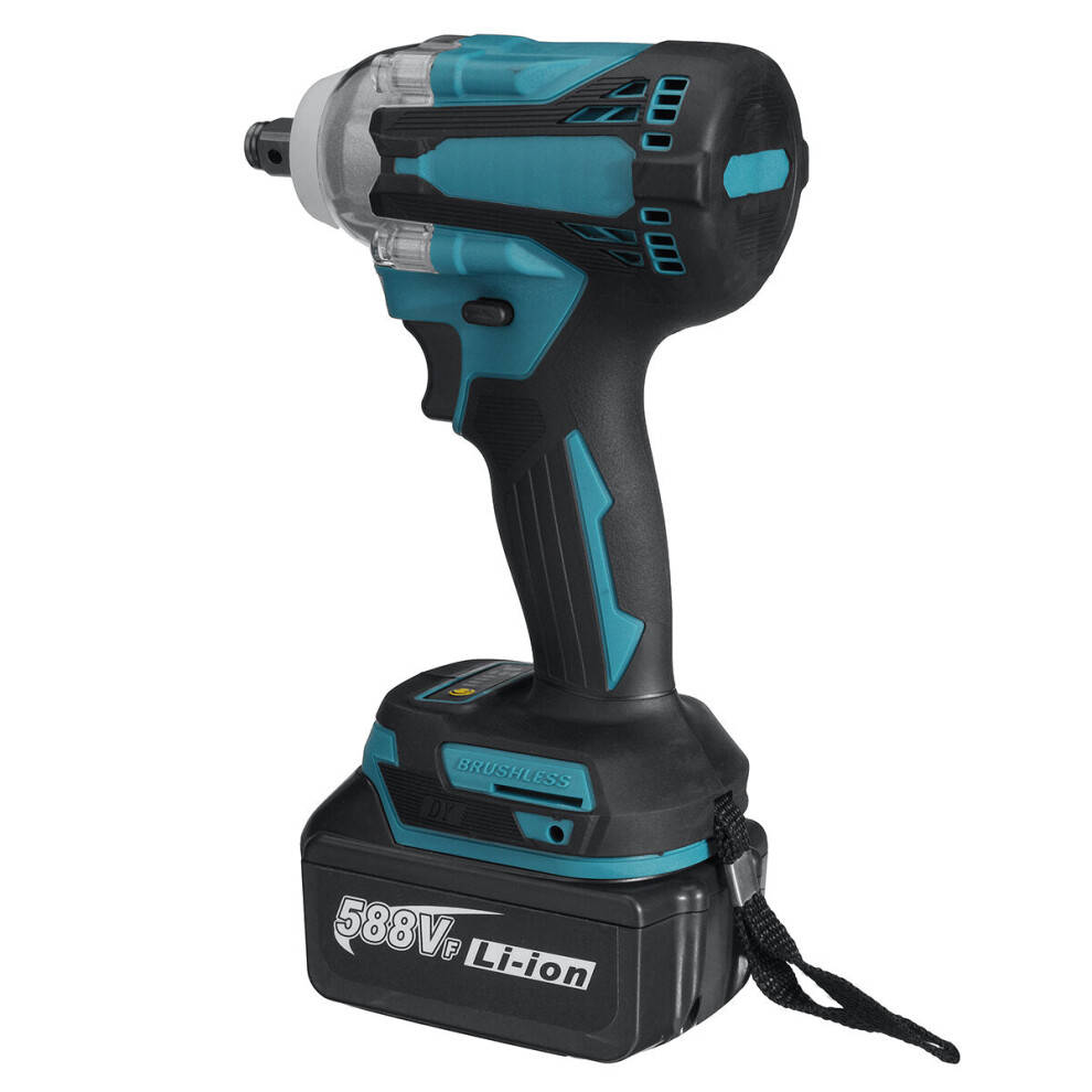 (Two Batteries, EU Plug) 480N.m Wireless Eletric Impact Wrench 10 Cell Li-ion Battery Wrench Woodworking Tool W/ None/1/2 Battery Also For Makita