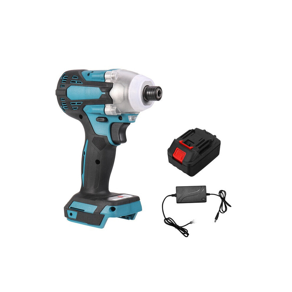 (One Battery, US Plug) 350N.M 18V Brushless Cordless Electric Impact Wrench Driver Screwdriver Power Tools W/ None/1/2 Battery For Makita