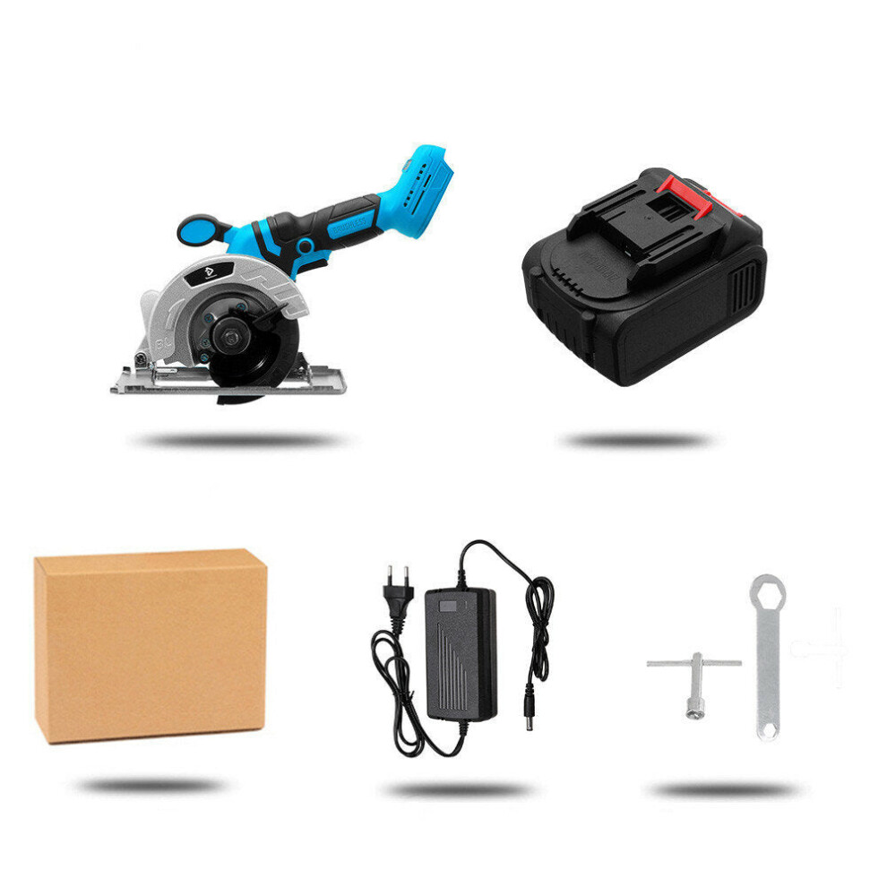(Blue, One Battery) 20V 125MM Electric Cordless Brushless Circular Saw Auxiliary Handle Household Woodworking Tools DIY Tools for Makita 18V Battery