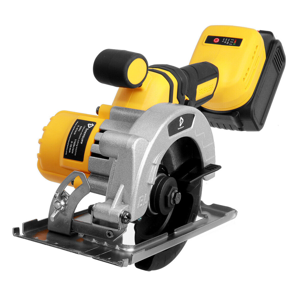 (Yellow, One Battery) 20V 125MM Electric Cordless Brushless Circular Saw Auxiliary Handle Household Woodworking Tools DIY Tools for Makita 18V Battery