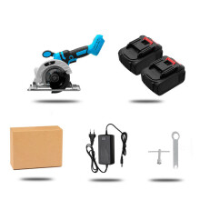 (Blue, Two Batteries) 20V 125MM Electric Cordless Brushless Circular Saw Auxiliary Handle Household Woodworking Tools DIY Tools for Makita 18V Battery