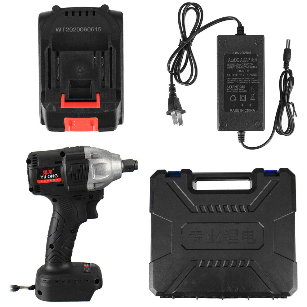 (US Plug) 100-240V 21V Cordless Brushless Electric Wrench 600N.m Impact Wrench 20000mAh Recharge