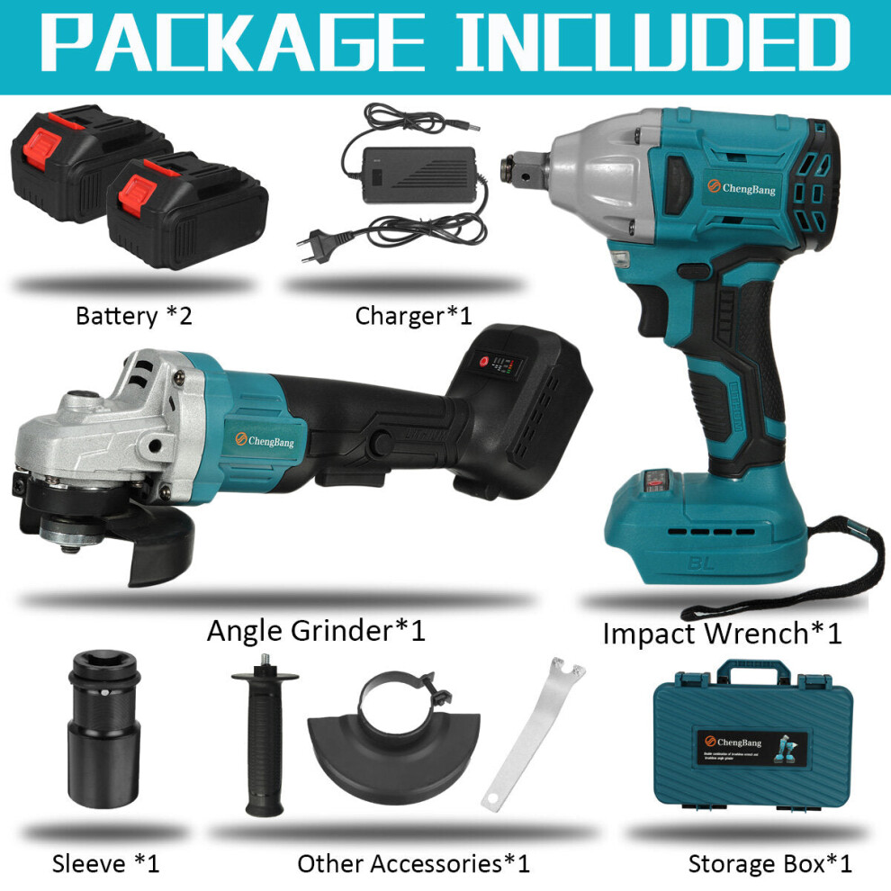 (Two Batteries) 2 IN 1 Cordless Impact Wrench Angle Grinder For Makita 18V Battery