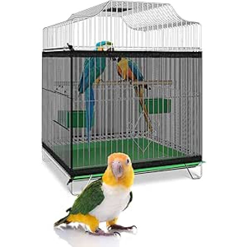 Bird Cage Seed Catcher Medium Black Nylon Mesh Cover Guard 1