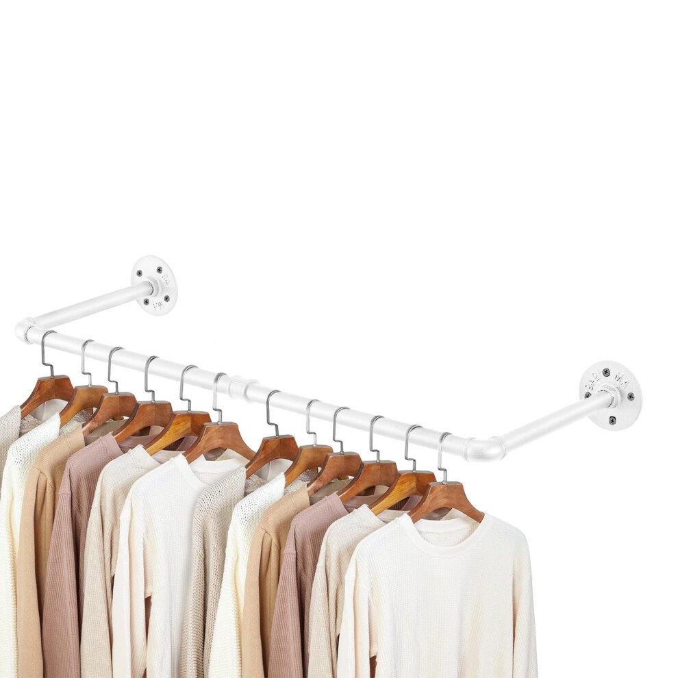 96cm White Industrial Clothes Rack Wall Mounted Garment Hanging Rail