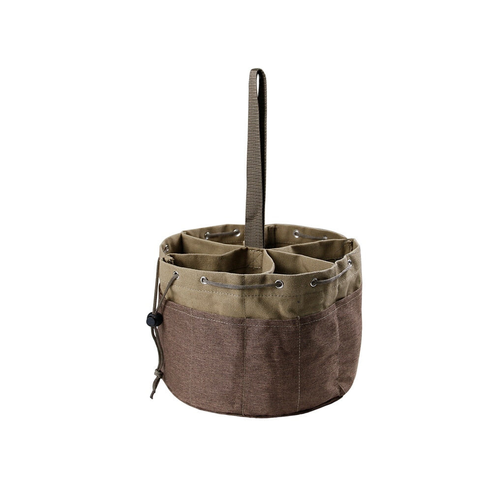 (Khaki Brown) Outdoor Camping Canvas Cylinder Tool Bag Tool Bag Portable Drawstring Tool Storage Bag