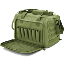 (Green, 38*30*25cm) Tactical Range Bag Molle System 600D Waterproof Gun Shooting Pistol Case Pack Khaki Hunting Accessories Tools Sling Bag Camping