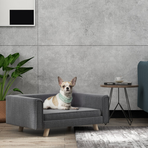 PawHut PawHut Elevated Dog Sofa Bed with Cushion for Medium and Small Dogs, Grey