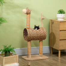 PawHut 101cm Cat Tree Play Tower - Giraffe Scratching Post & Tunnel, Beige (D30-541V00BG)