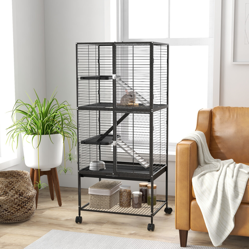 Pawhut Unisex Grey 136Cm Ferret Cage Rolling Small Animal Cage For Chinchillas, Squirrels W/ Tray In - Image 4