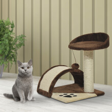 PawHut Cat Tree Scratching Post Activity Centre Climber Hanging Ball Brown