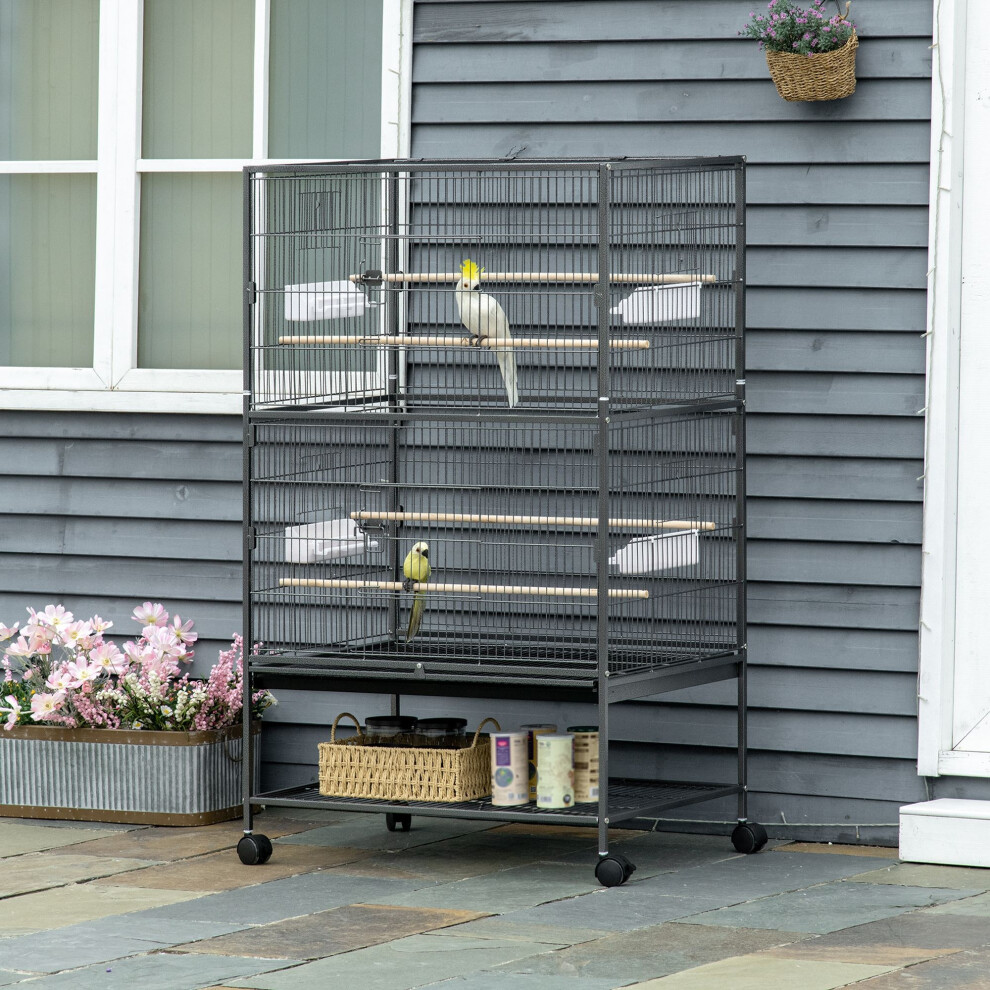 Pawhut Large Bird Cage Budgie Cage For Finch Canaries Parrot With Stand Grey