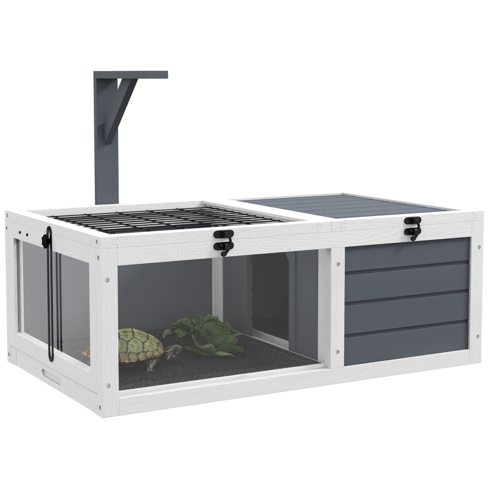 Pawhut Tortoise House, Wooden Tortoise Table W/ Wooden Lamp Holder - Grey